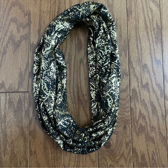 Black and Metallic Gold Print Infinity Circle Scarf Handmade by Local Artisan - Picture 4 of 10